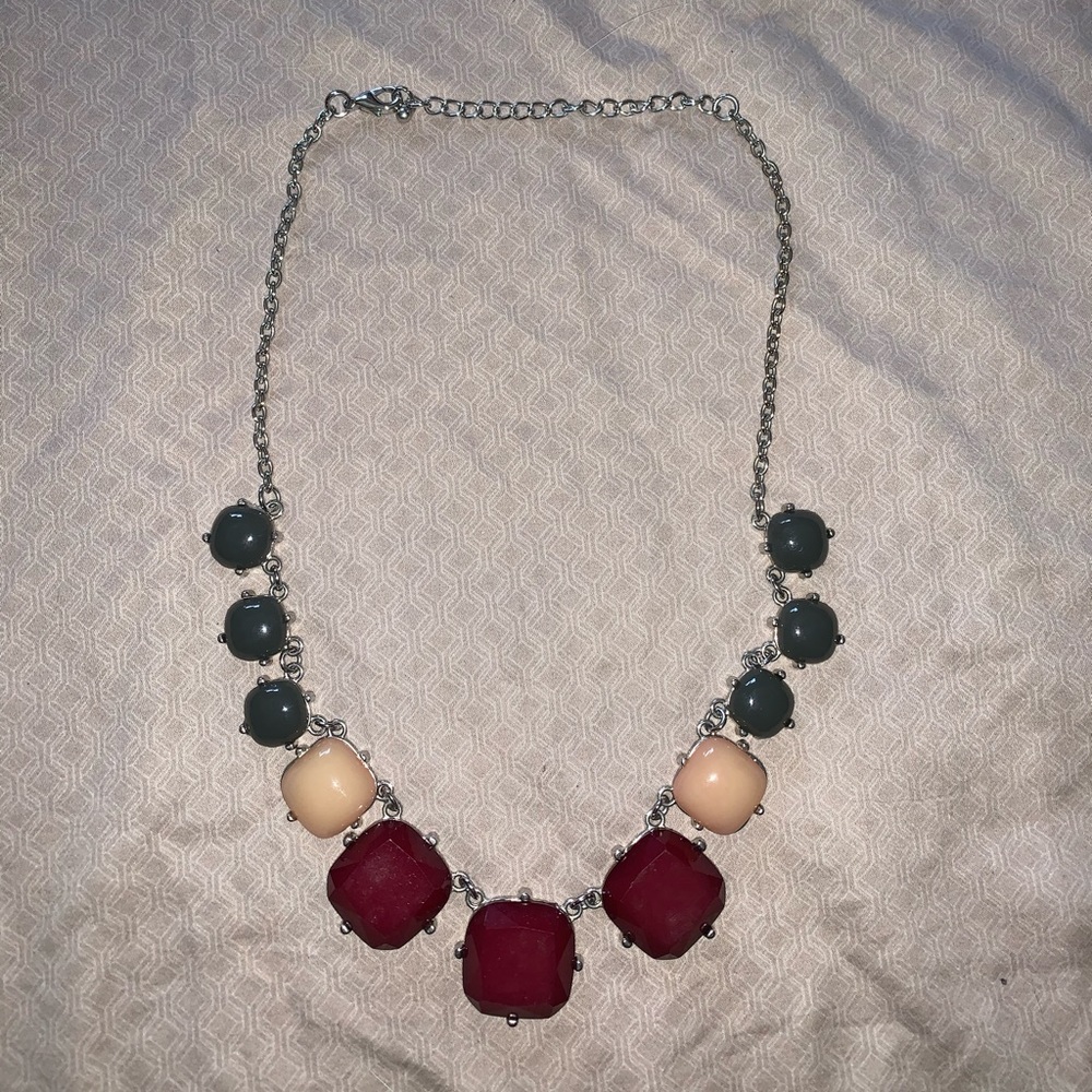 Maroon, Light Pink, and Grey Chunky Necklace